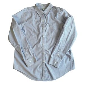 L.L. Bean Wrinkle-Free Navy & White Striped Button Down Blouse | Size Medium